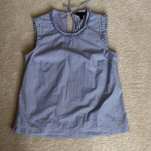 EUC J. Crew Blue and White Striped Sleeveless Ruffle Blouse - 4